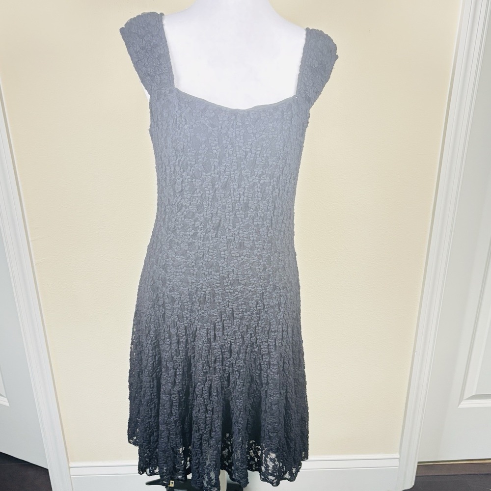 Black Lace Overlay Fit N Flare Women Dress Whimsy Goth Fairy Grunge Witchy Sz Lg
